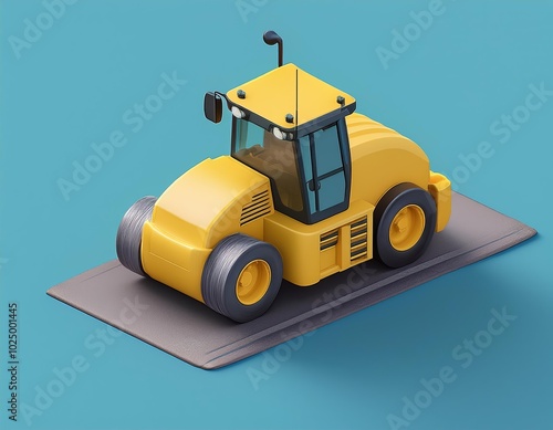 3D yellow road roller on a gray surface photo