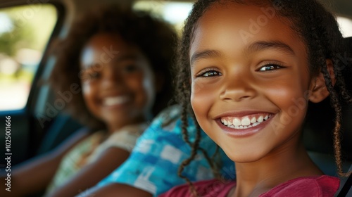 Multicultural family from african american travel Enjoy the comfort of a family car. Mix adventure with family bonds