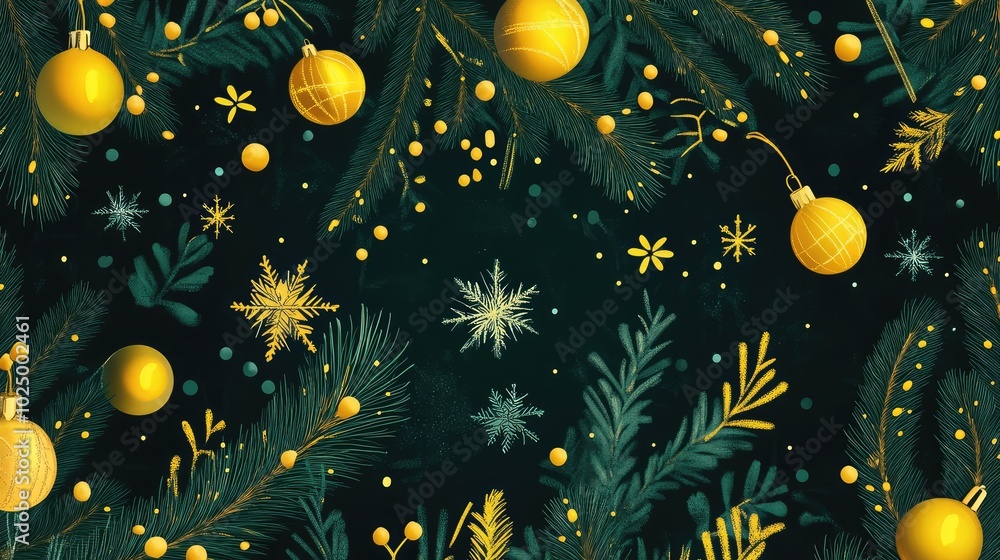 Christmas Style Dark Green and Yellow Pattern, AI generated illustration. Christmas Style Dark Green and Yellow Pattern, AI generated illustration.