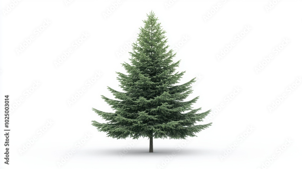 Majestic green fir tree, standing tall and isolated on a clean white background, ideal for holiday or nature visuals Majestic green fir tree, standing tall and isolated on a clean white background, ideal for holiday or nature visuals