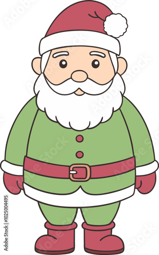 Cute Green Santa Claus Character in Modern Flat Style Illustration