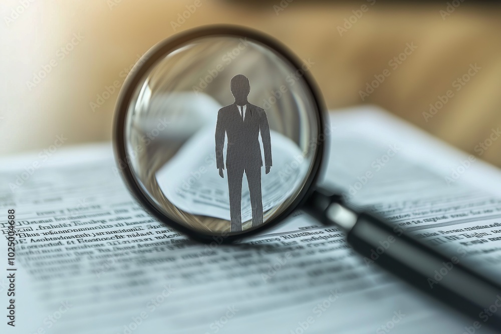 custom made wallpaper toronto digitalA silhouette of a human figure being scrutinized under a magnifying glass over documents, indicating analysis and focus.