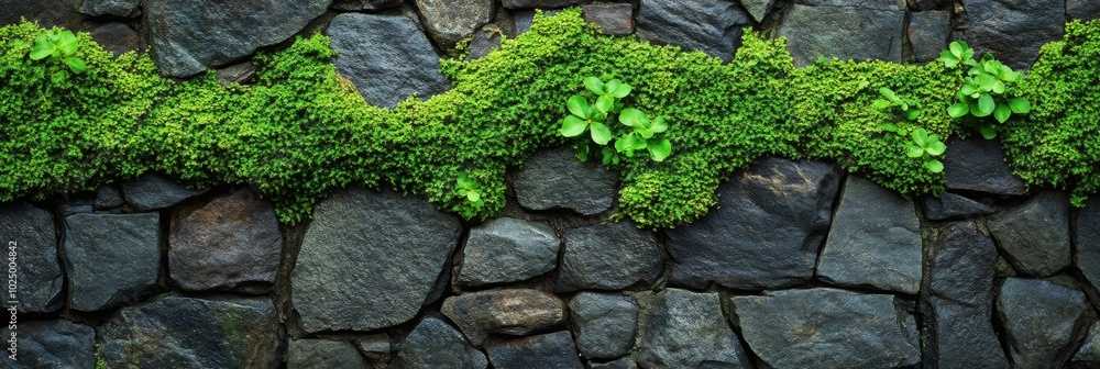 Lush Green Moss on Weathered Stone Wall, showcasing nature's tenacity and beauty in a harmonious blend of textures and colors. Lush Green Moss on Weathered Stone Wall, showcasing nature's tenacity and beauty in a harmonious blend of textures and colors.