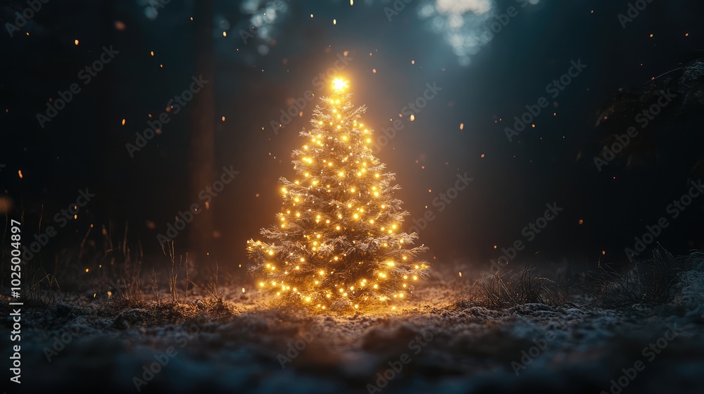 Naklejka premium Christmas Tree Light, AI generated illustration.