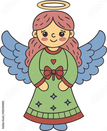 Cute cartoon angel girl with wings and halo in whimsical colorful style