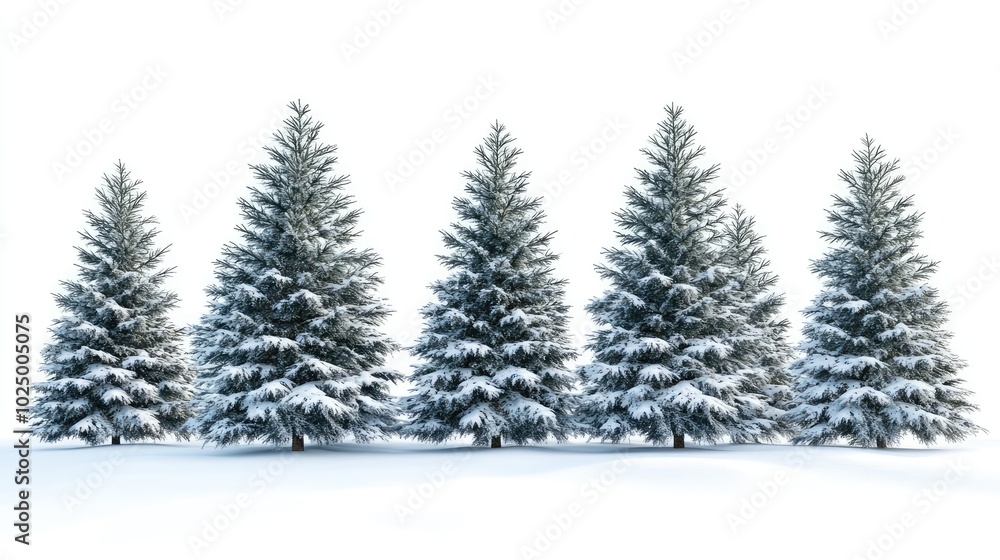 Fototapeta premium Isolated Winter Christmas Trees, AI generated illustration.