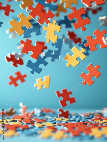 Many pieces of puzzle puzzles falling from the sky
