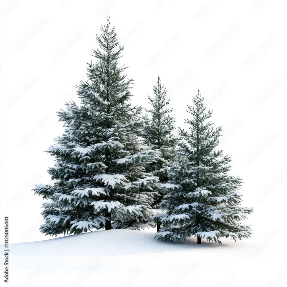 Obraz premium Isolated Winter Christmas Trees, AI generated illustration.