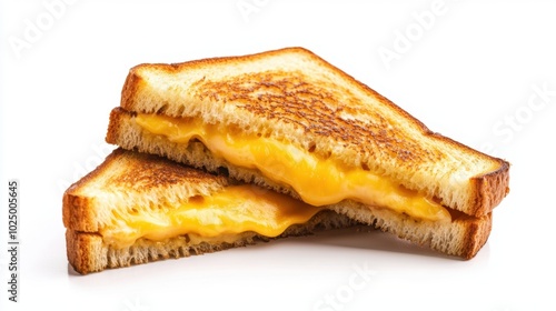 Perfectly toasted sandwich with gooey melted cheese, sitting on a clean white background, capturing the simplicity of a tasty snack