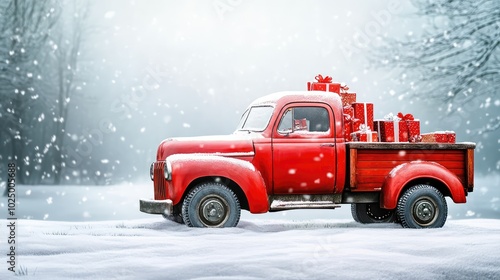 Classic Red Truck, AI generated illustration.