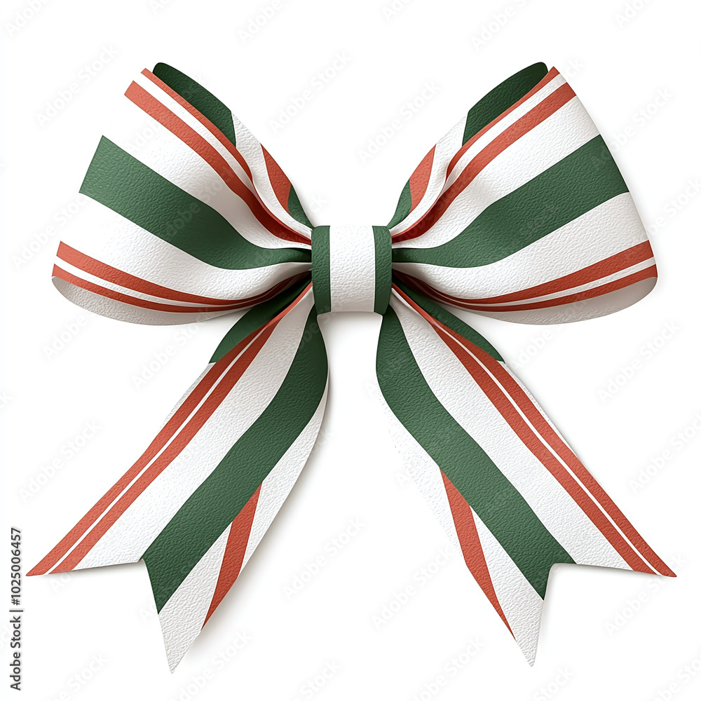 festive striped bow in green, white, and red, perfect for holiday decorations and gift wrapping. This joyful design adds cheerful touch to any Christmas celebration
