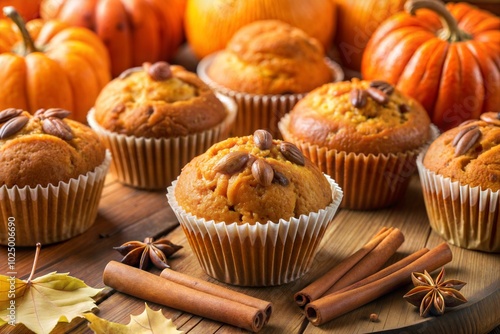 Thanksgiving plate of pumpkin spice muffins with cinnamon sticks