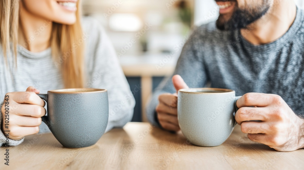 Smiling couple enjoying coffee together at a cozy cafe, AI Smiling couple enjoying coffee together at a cozy cafe, AI