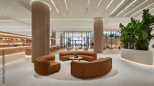 Minimalist and Functional Co Working Space with Clean Lines Neutral Tones and Modern Office Furniture in an Isolated Background