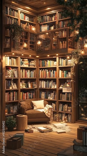 Cozy Interior of a Charming Bookstore with Bookshelves