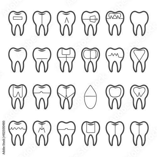 Dental Fillings and Crowns Icon Set
