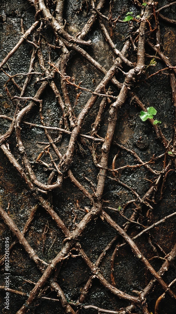 Fototapeta premium Detailed View of Climbing Roots on Trellis