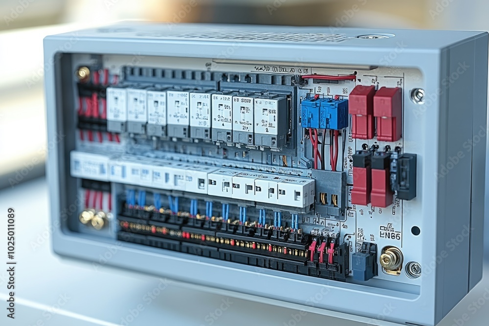 Electrical Panel with Circuit Breakers and Wires Electrical Panel with Circuit Breakers and Wires
