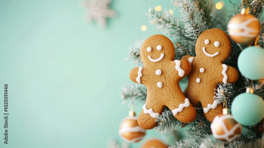 Gingerbread men decorating a tree. AI generated illustration.