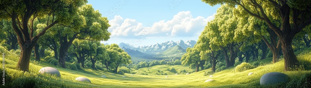 forest made entirely of broccoli trees with spaghetti grass and meatball boulders