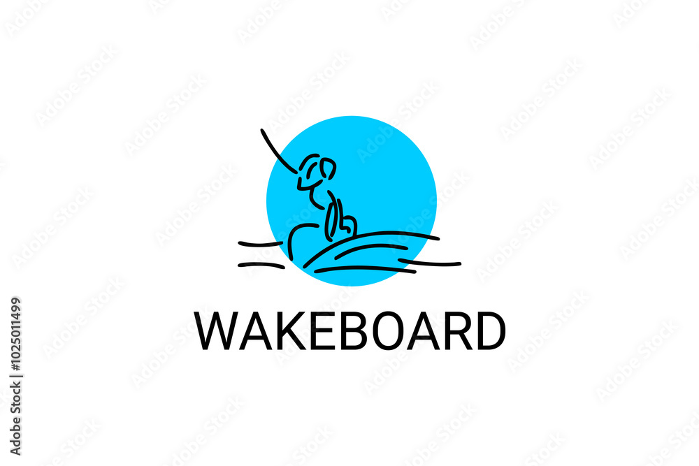 Fototapeta premium wakeboard sport vector line icon. a wakeboarders playing wakeboard in the water. sport pictogram, vector illustration.