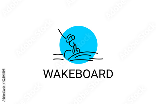 wakeboard sport vector line icon. a wakeboarders playing wakeboard in the water. sport pictogram, vector illustration.