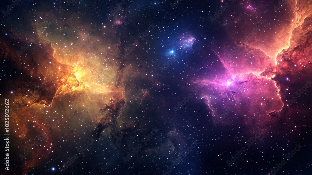 Naklejka premium Vibrant Cosmic Nebula in Deep Space with Stars and Galaxies, Ai Generation