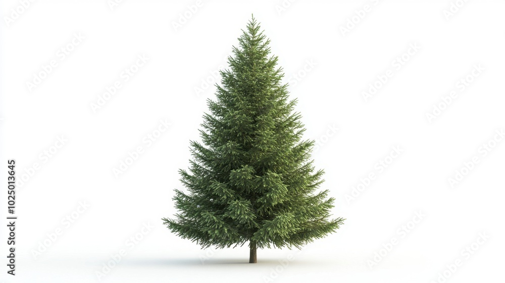 Tall and lush green fir tree isolated on a white background, perfect for a natural or Christmas-themed visual Tall and lush green fir tree isolated on a white background, perfect for a natural or Christmas-themed visual