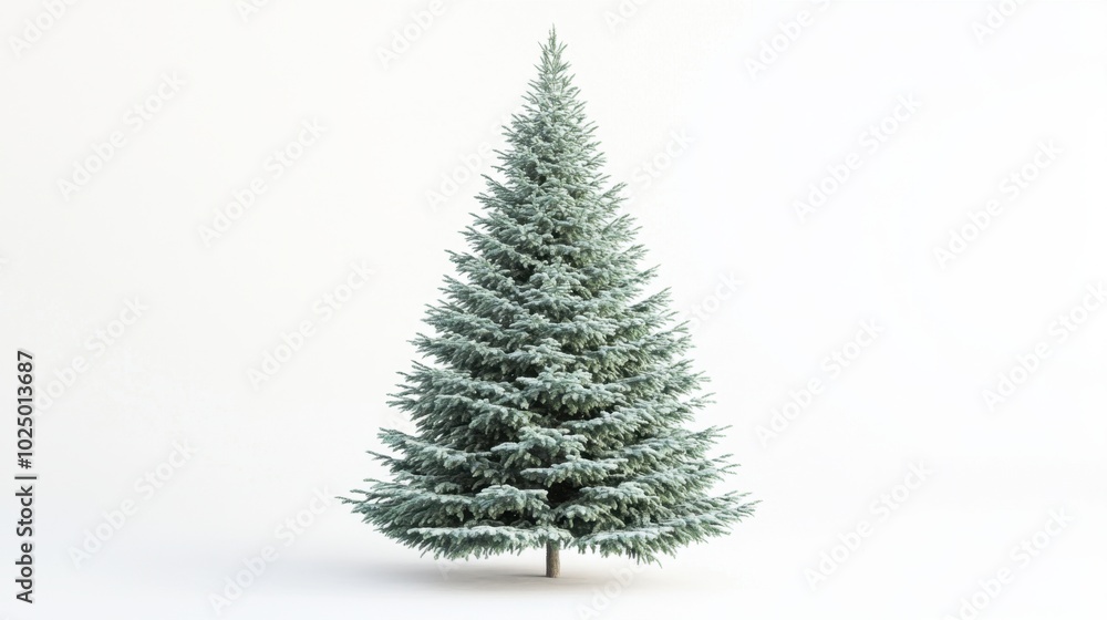 Obraz premium Tall and lush green fir tree isolated on a white background, perfect for a natural or Christmas-themed visual