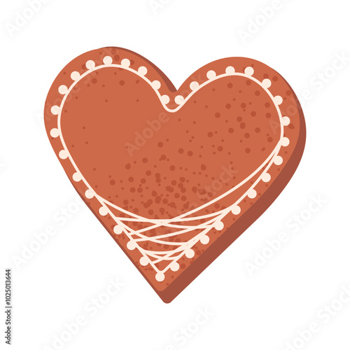 Christmas cookies, gingerbread in the heart shape vector Illustration isolated on a white background. Homemade cookies. Holiday Xmas cartoon dessert. Cute modern hand drawn gingerbread in icing-sugar.