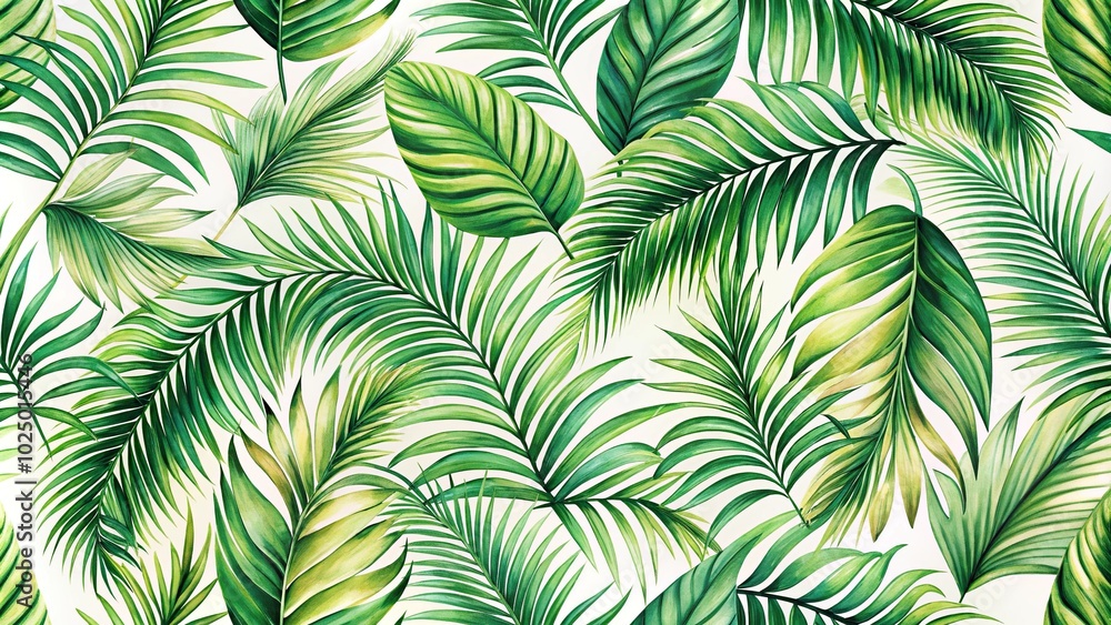 Tropical exotic green palm leaves plants floral background Botanical Seamless pattern watercolor summer wallpaper Tilted Angle Tropical exotic green palm leaves plants floral background Botanical Seamless pattern watercolor summer wallpaper Tilted Angle