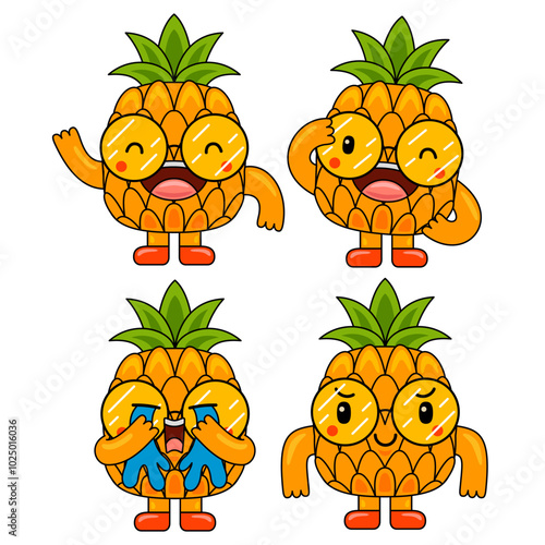 Cute Pineapple Fruit Character Mascot Illustration