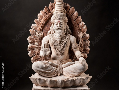 A biodegradable statue of Lord Brahma, made from eco-friendly clay and decorated with natural pigments photo