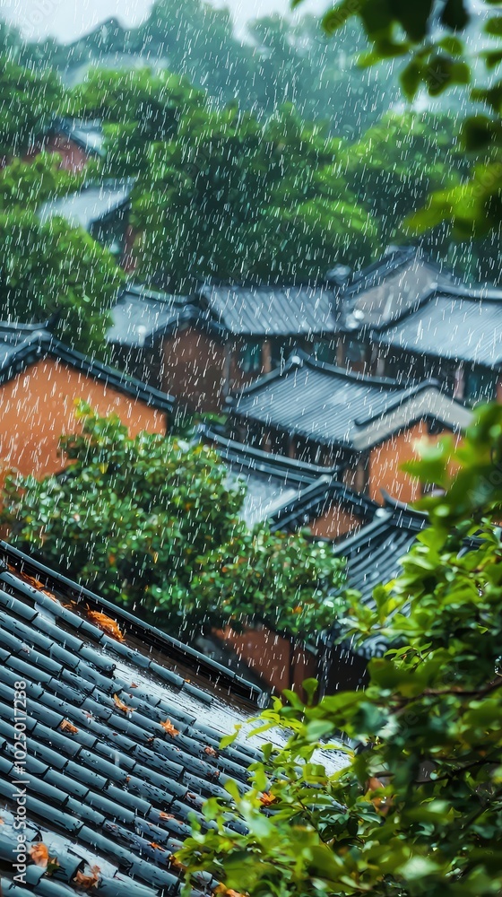 Tranquil Village Scene During Summer Rain Tranquil Village Scene During Summer Rain