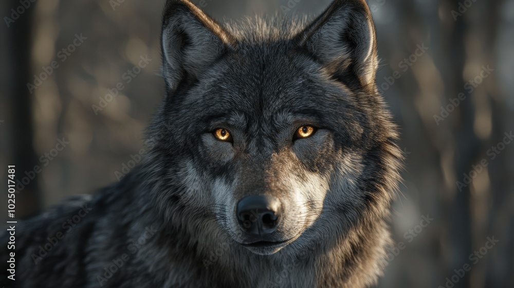 Majestic wolf with piercing golden eyes in natural habitat Majestic wolf with piercing golden eyes in natural habitat