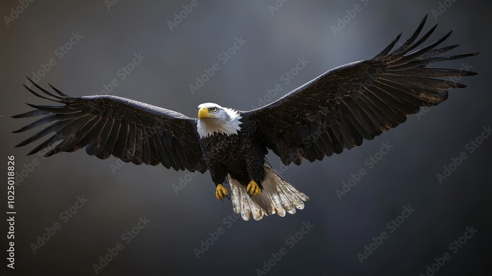Fototapeta premium Majestic bald eagle soaring in the sky