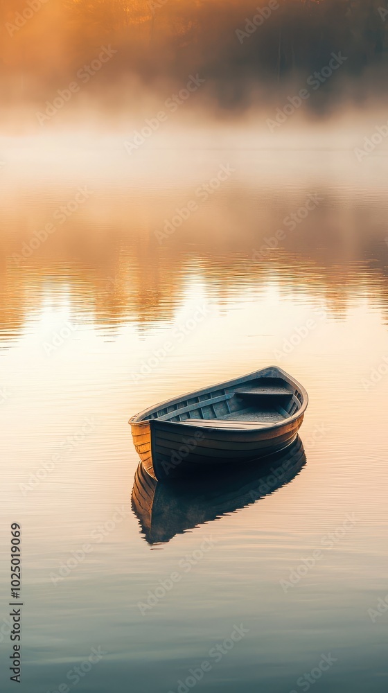 Serene Wooden Boat Gently Floating on Calm Water