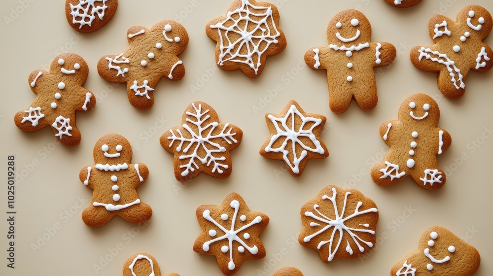 Gingerbread cookies on beige background. AI generated illustration. Gingerbread cookies on beige background. AI generated illustration.