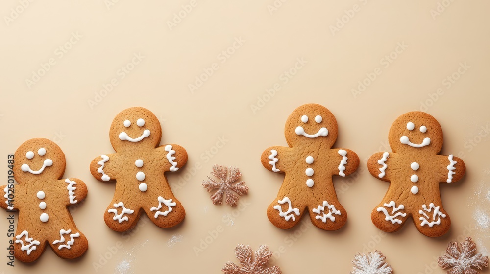 Gingerbread cookies on beige background. AI generated illustration. Gingerbread cookies on beige background. AI generated illustration.