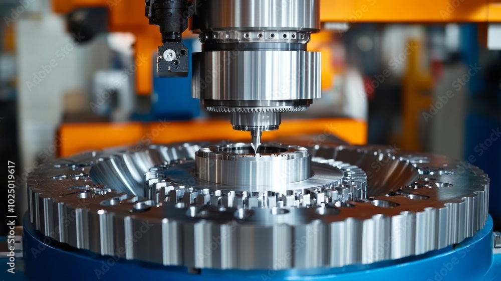 Close-up of a Metal Part Being Worked on by a Machining Tool Close-up of a Metal Part Being Worked on by a Machining Tool