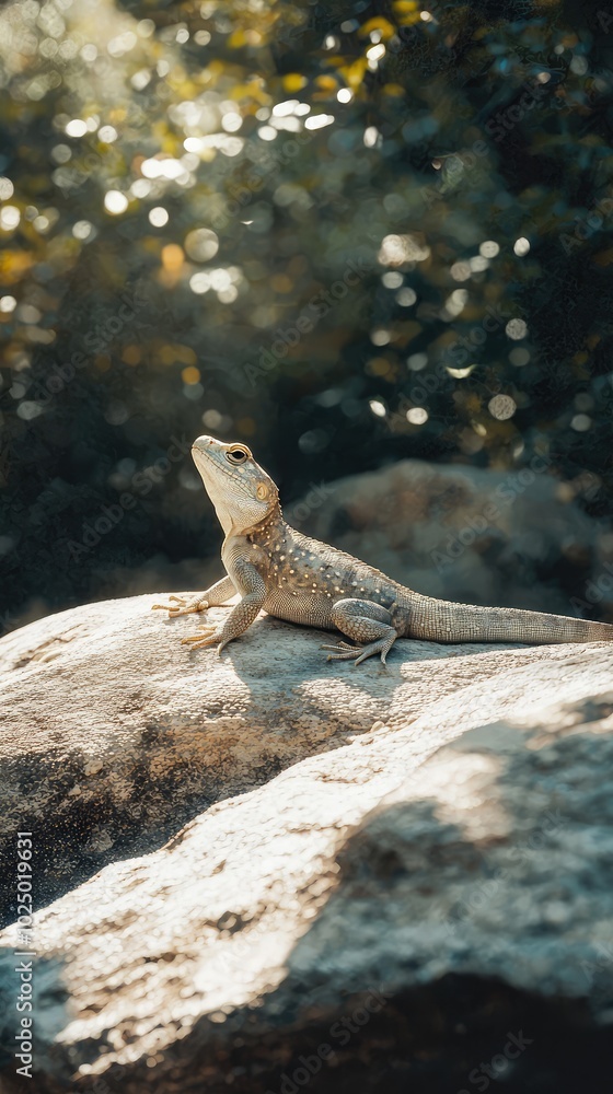 Serene Reptilian Creature Sunbathing on Rock Serene Reptilian Creature Sunbathing on Rock