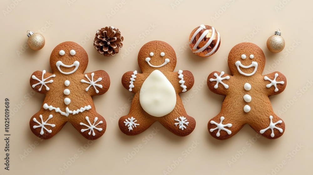 Gingerbread cookies on beige background. AI generated illustration. Gingerbread cookies on beige background. AI generated illustration.