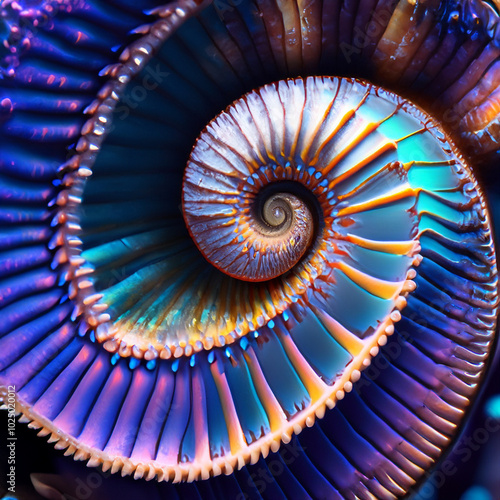 Nautilus spyral detail with iridescent color palette photo