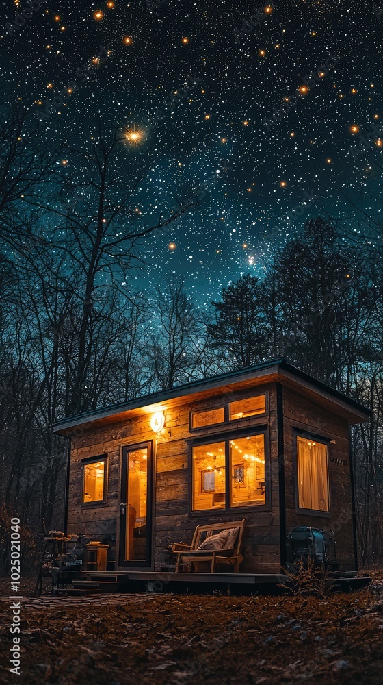 Tiny House Under Starry Night Sky Tiny House Under Starry Night Sky