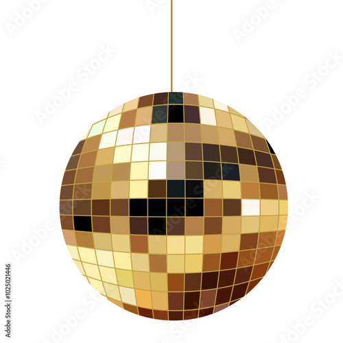 gold disco ball isolated on white background