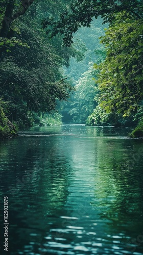 Serene River Scenery with Gentle Currents and Lush Foliage