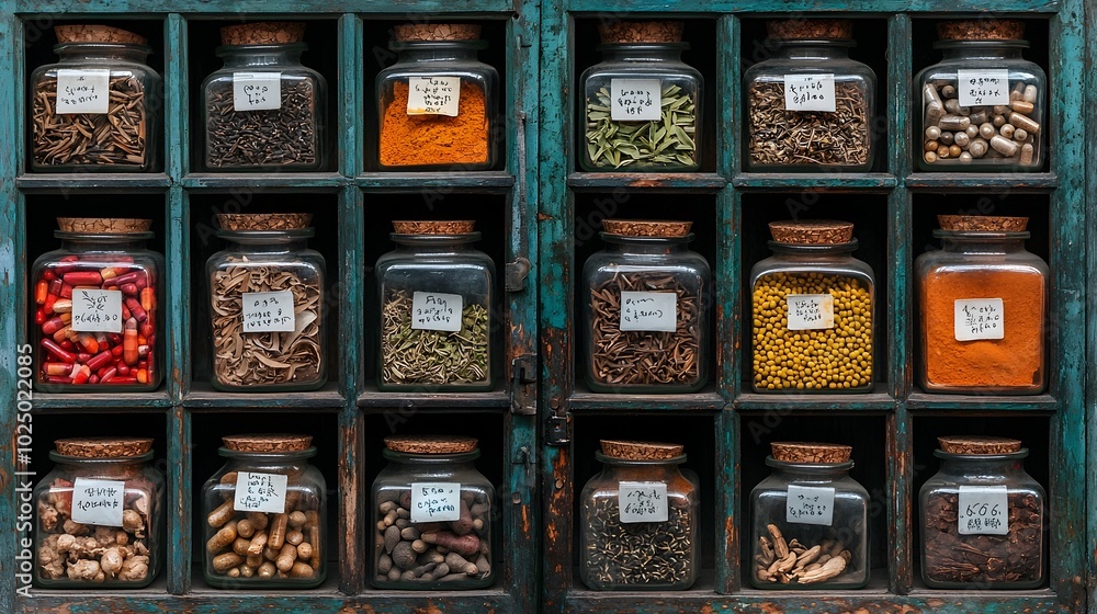 A traditional Chinese medicine cabinet with labeled drawers filled with an assortment of herbs spices and remedies for holistic health and traditional Chinese medicine practices A traditional Chinese medicine cabinet with labeled drawers filled with an assortment of herbs spices and remedies for holistic health and traditional Chinese medicine practices