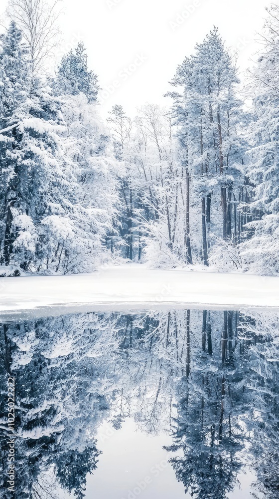 Serene Winter Scene with Snow-Covered Trees Serene Winter Scene with Snow-Covered Trees