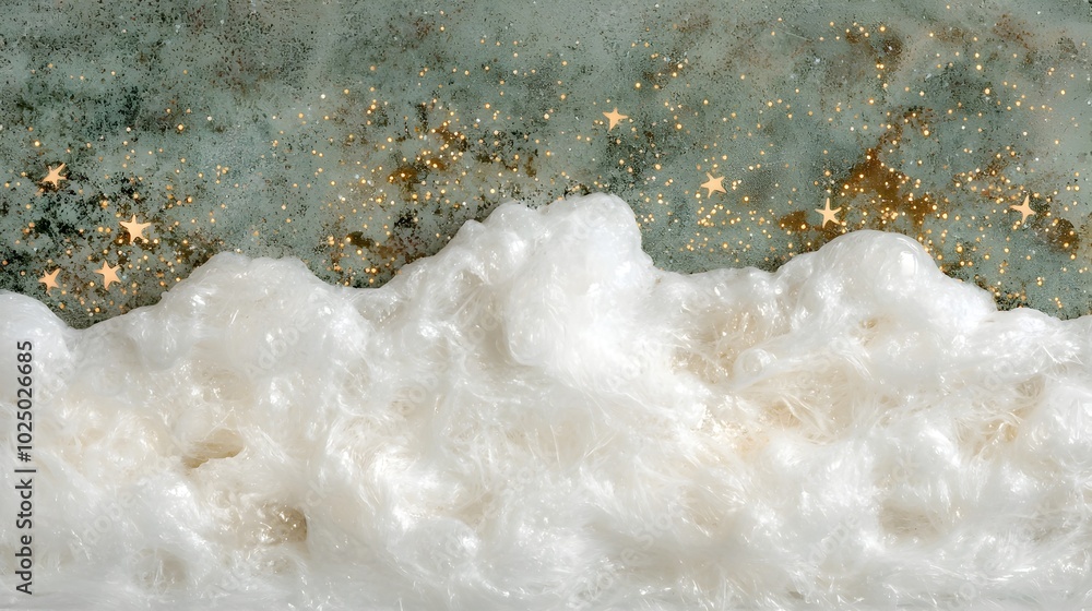 Ethereal and Fluffy Cloud with Twinkling Stars Set Against a Soft Pastel Colored Sky in a Serene Dreamlike Atmospheric Background Ethereal and Fluffy Cloud with Twinkling Stars Set Against a Soft Pastel Colored Sky in a Serene Dreamlike Atmospheric Background