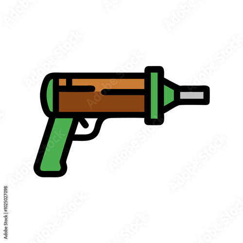 Caulking gun vector icon, sealing tool, construction and repair equipment, minimalist line art style, icon on transparent background, low-rise construction theme, green-brown color palette